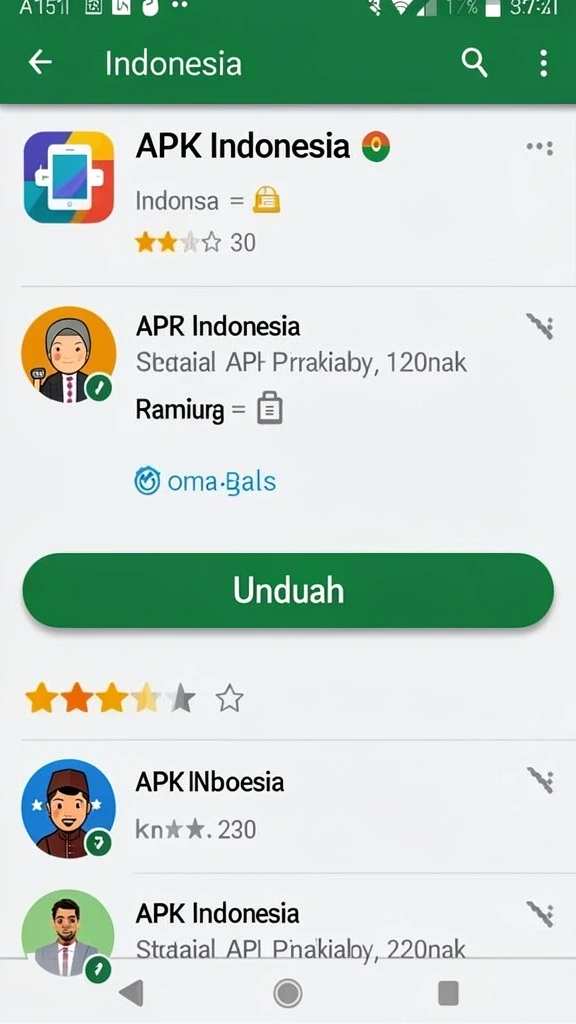 Halaman detail dengan informasi versi, ukuran, dan rating.